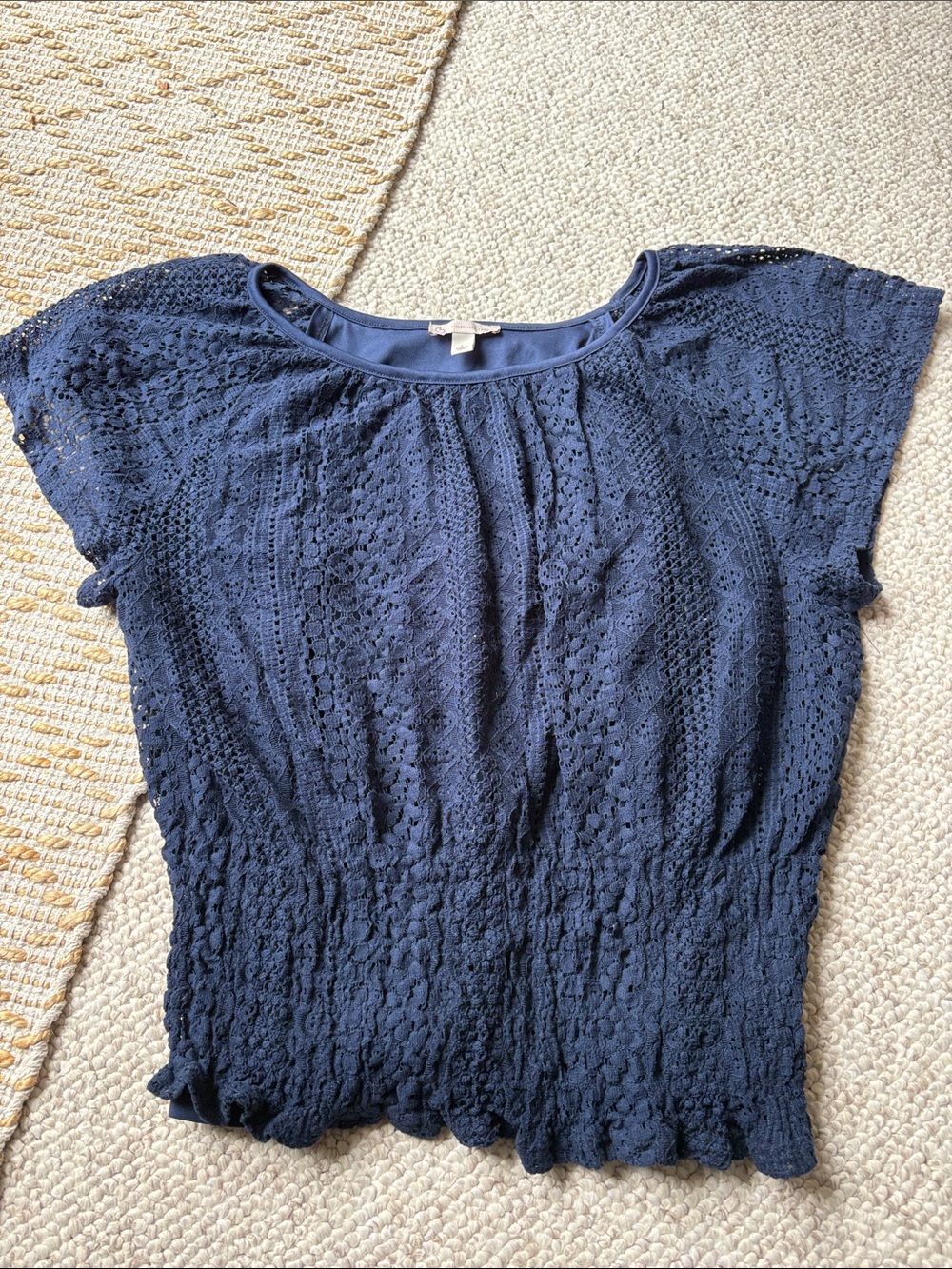 Dress Barn Navy Lace Short Sleeve Women's Top